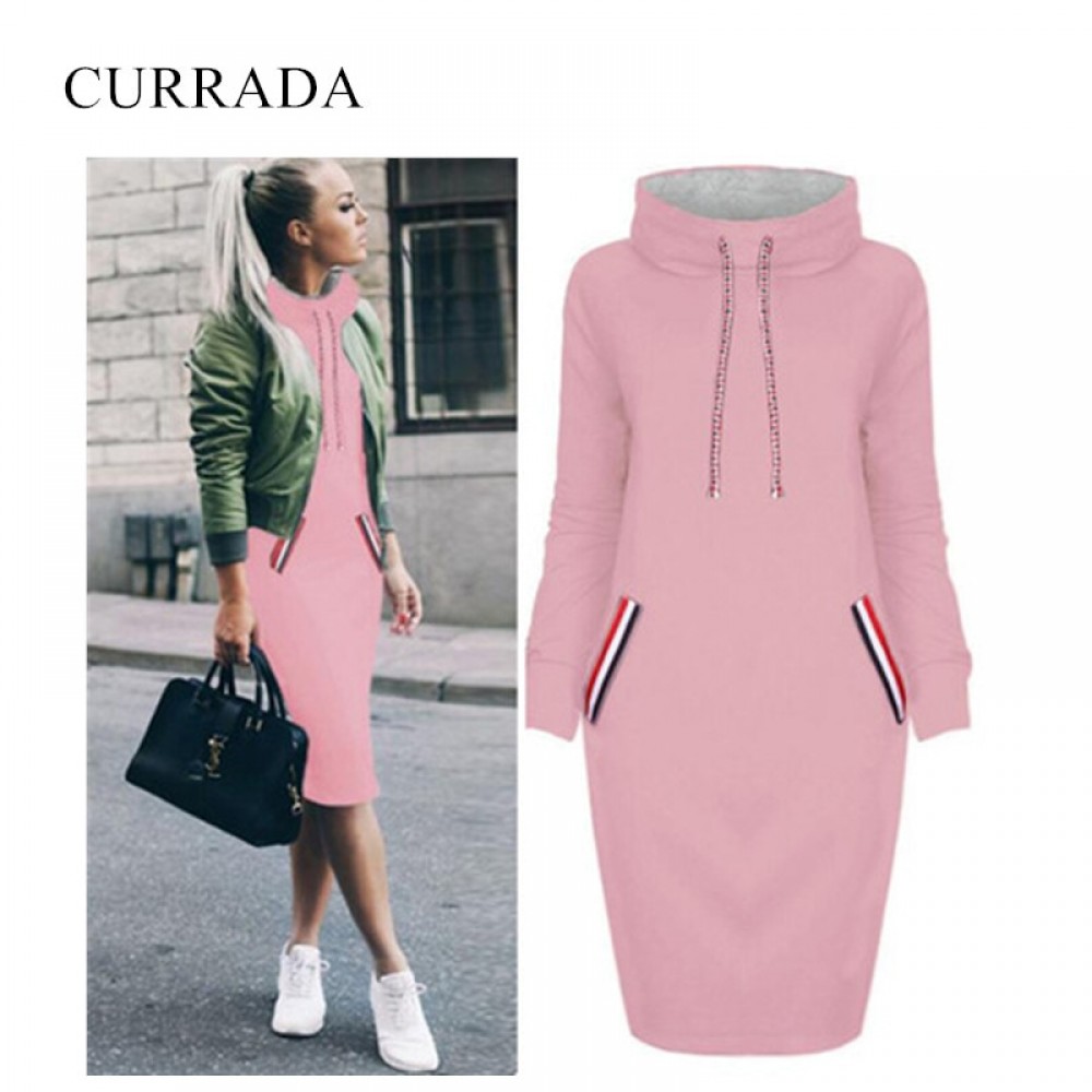 CURRADA 2018 autumn winter dress Long sleeve vestidos Casual party dresses vestido de festa women dres High collar robe femme
