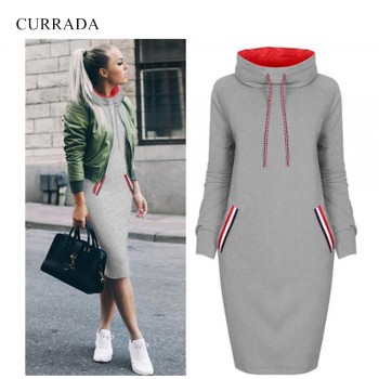 CURRADA 2018 autumn winter dress Long sleeve vestidos Casual party dresses vestido de festa women dres High collar robe femme