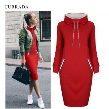 CURRADA 2018 autumn winter dress Long sleeve vestidos Casual party dresses vestido de festa women dres High collar robe femme