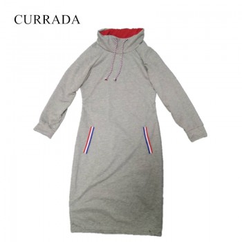 CURRADA 2018 autumn winter dress Long sleeve vestidos Casual party dresses vestido de festa women dres High collar robe femme