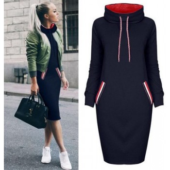 CURRADA 2018 autumn winter dress Long sleeve vestidos Casual party dresses vestido de festa women dres High collar robe femme