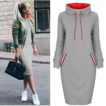 CURRADA 2018 autumn winter dress Long sleeve vestidos Casual party dresses vestido de festa women dres High collar robe femme