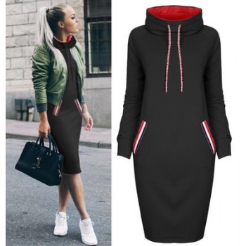 CURRADA 2018 autumn winter dress Long sleeve vestidos Casual party dresses vestido de festa women dres High collar robe femme