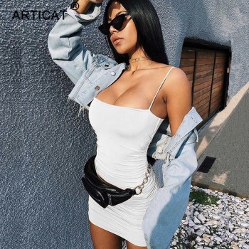 Articat Black Sexy Bodycon Summer Dress 2018 Strapless Spaghetti Strap Bandage Mini Dress Party Casual Basic Beach Dress Short