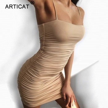 Articat Black Sexy Bodycon Summer Dress 2018 Strapless Spaghetti Strap Bandage Mini Dress Party Casual Basic Beach Dress Short