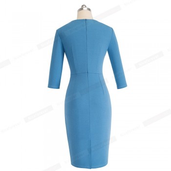 Nice-forever Vintage Pure Color Wear to Work Knot vestidos Business Party Women Elegant Office Female Bodycon Dress B476