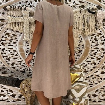 OEAK Summer V Neck Short Sleeve Loose Women Dress Causal Solid Dresses Female Basic Vestido Chiffon robe femme