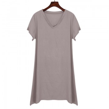 OEAK Summer V Neck Short Sleeve Loose Women Dress Causal Solid Dresses Female Basic Vestido Chiffon robe femme