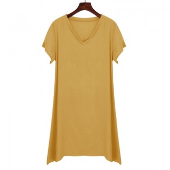 OEAK Summer V Neck Short Sleeve Loose Women Dress Causal Solid Dresses Female Basic Vestido Chiffon robe femme