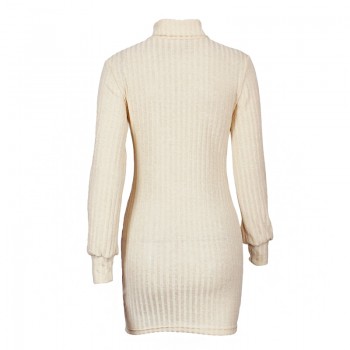 BEFORW Long Sleeve Turtleneck Knitted Dress Women Casual Autumn Winter Sweater Dress Female Sexy Elegant Pullover Mini Dresses