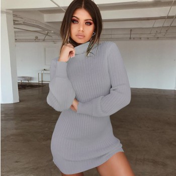 BEFORW Long Sleeve Turtleneck Knitted Dress Women Casual Autumn Winter Sweater Dress Female Sexy Elegant Pullover Mini Dresses