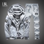 Winter Inner Fleece Hoodies Men 2018 Casual Hooded Warm Sweatshirts Male Thicken Tracksuit 2PC Jacket+Pant Men Moleton Masculino