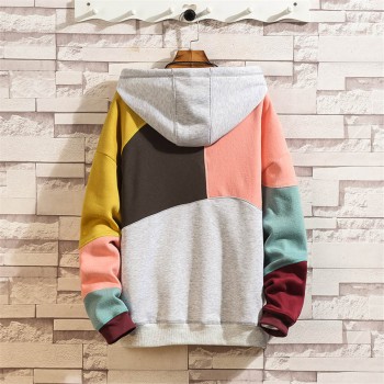 2018 Winter Large Size Loose Plus Velvet Hooded Long Sleeve Hoodie Men Fashion Casual Creative Color Block Stitching Mens Hoodie