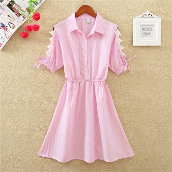 2019 Elegant Office Summer Dress Shirt Elegant Blue Stripped Cotton Turn Down Collar Wear to Work Shirts Women Dresses #BD728
