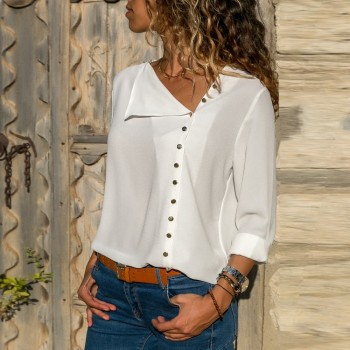 Chiffon Blouse 2018 Fashion Long Sleeve Women Blouses and Tops Skew Collar Solid Office Shirt Casual Tops Blusas Chemise Femme