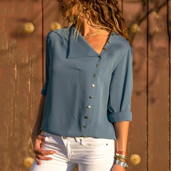 Chiffon Blouse 2018 Fashion Long Sleeve Women Blouses and Tops Skew Collar Solid Office Shirt Casual Tops Blusas Chemise Femme