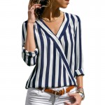 Women Striped Blouse Shirt Long Sleeve Blouse V-neck Shirts Casual Tops Blouse et Chemisier Femme Blusas Mujer de Moda 2018