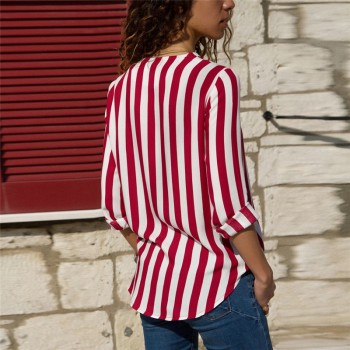 Women Striped Blouse Shirt Long Sleeve Blouse V-neck Shirts Casual Tops Blouse et Chemisier Femme Blusas Mujer de Moda 2018