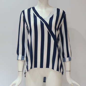 Women Striped Blouse Shirt Long Sleeve Blouse V-neck Shirts Casual Tops Blouse et Chemisier Femme Blusas Mujer de Moda 2018