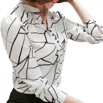 Women Chiffon Blouse Shirt 2019 Female Clothing Long Sleeve Blusas Chiffon Womens Office Blouses Print Striped Dot Lady OL Top