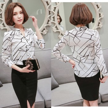 Women Chiffon Blouse Shirt 2019 Female Clothing Long Sleeve Blusas Chiffon Womens Office Blouses Print Striped Dot Lady OL Top