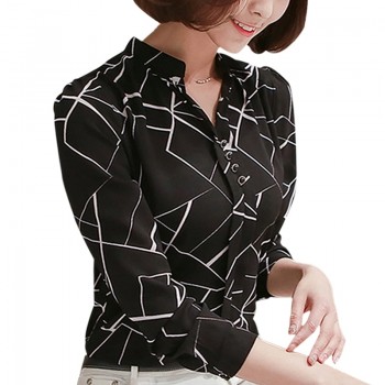 Women Chiffon Blouse Shirt 2019 Female Clothing Long Sleeve Blusas Chiffon Womens Office Blouses Print Striped Dot Lady OL Top