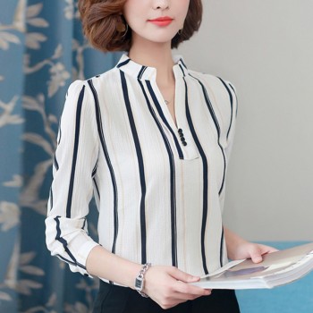 Women Chiffon Blouse Shirt 2019 Female Clothing Long Sleeve Blusas Chiffon Womens Office Blouses Print Striped Dot Lady OL Top