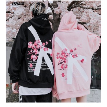 2018 Winter modis Cherry Blossom Print Hoodie Streetwear Hip Hop oversize Women Men Unisex Cotton  Sweatshirts Retro Hoody