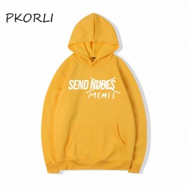 Pkorli Send Memes Hooded Men Women Unisex Send Nudes Funny Letter Printed Sweatshirts Autumn Winter Pullover Male Hoody