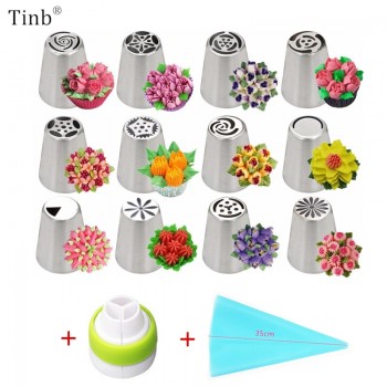 14pc/Set Russian Tulip Icing Piping Nozzles Stainless Steel Flower Cream Pastry Tips Nozzles Bag Cupcake Cake Decorating Tools