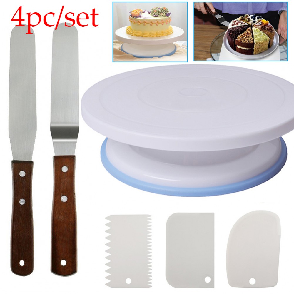 6PCs/Set Plastic Cake Turntable Rotating Cake Plastic Dough Knife Decorating 10 Inch Cream Cakes Stand Cake Rotary Table Hot Sal