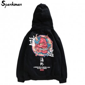 Mens Hip Hop Hoodie Sweatshirt Chinese Ghost 2018 Autumn Casual Streetwear Pullover Letter Print Black Sweatshirt Hoodie Hipster