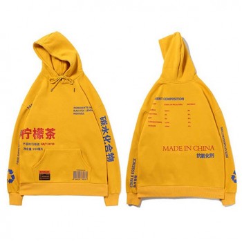 Chinese Streetwear Lemon Tea Print Hoodies Hip Hop Men Winter Fleece Pullover Casual Hooded Sweatshirts Tops Harajuku Clothing