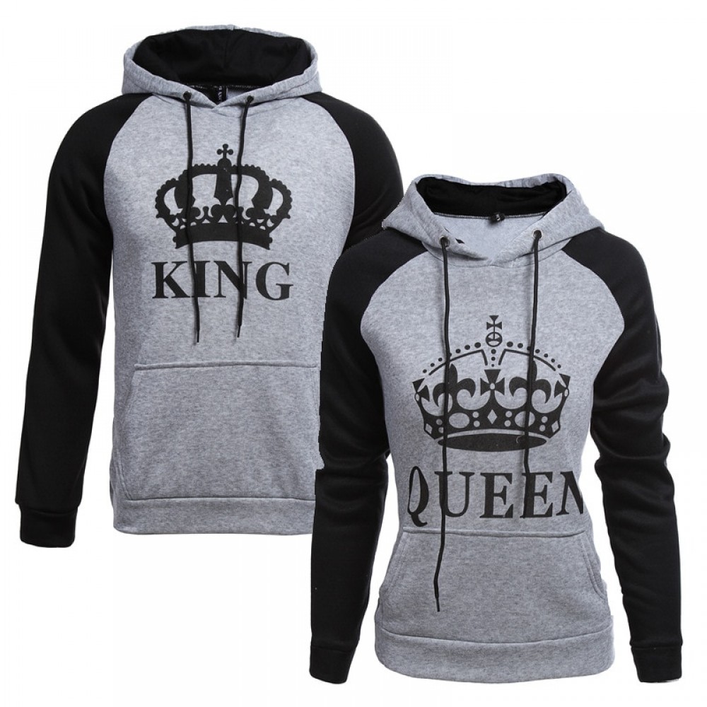 Men Hoodies King Queen Printed Sweatshirt Lovers Couples Hoodie Hooded Sweatshirt Casual Pullovers Tracksuits