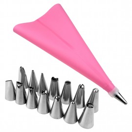 16 Pcs/Set Silicone Icing Piping Cream Pastry Bag +14PCS Stainless Steel Nozzle Pastry Tips Converter DIY Cake Decorating Tools