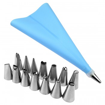 16 Pcs/Set Silicone Icing Piping Cream Pastry Bag +14PCS Stainless Steel Nozzle Pastry Tips Converter DIY Cake Decorating Tools