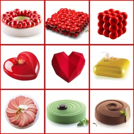 Wulekue Cake Decorating Mold 3D Silicone Molds Baking dish Tools For Heart Round Cakes Chocolate Brownie Mousse Make Dessert Pan