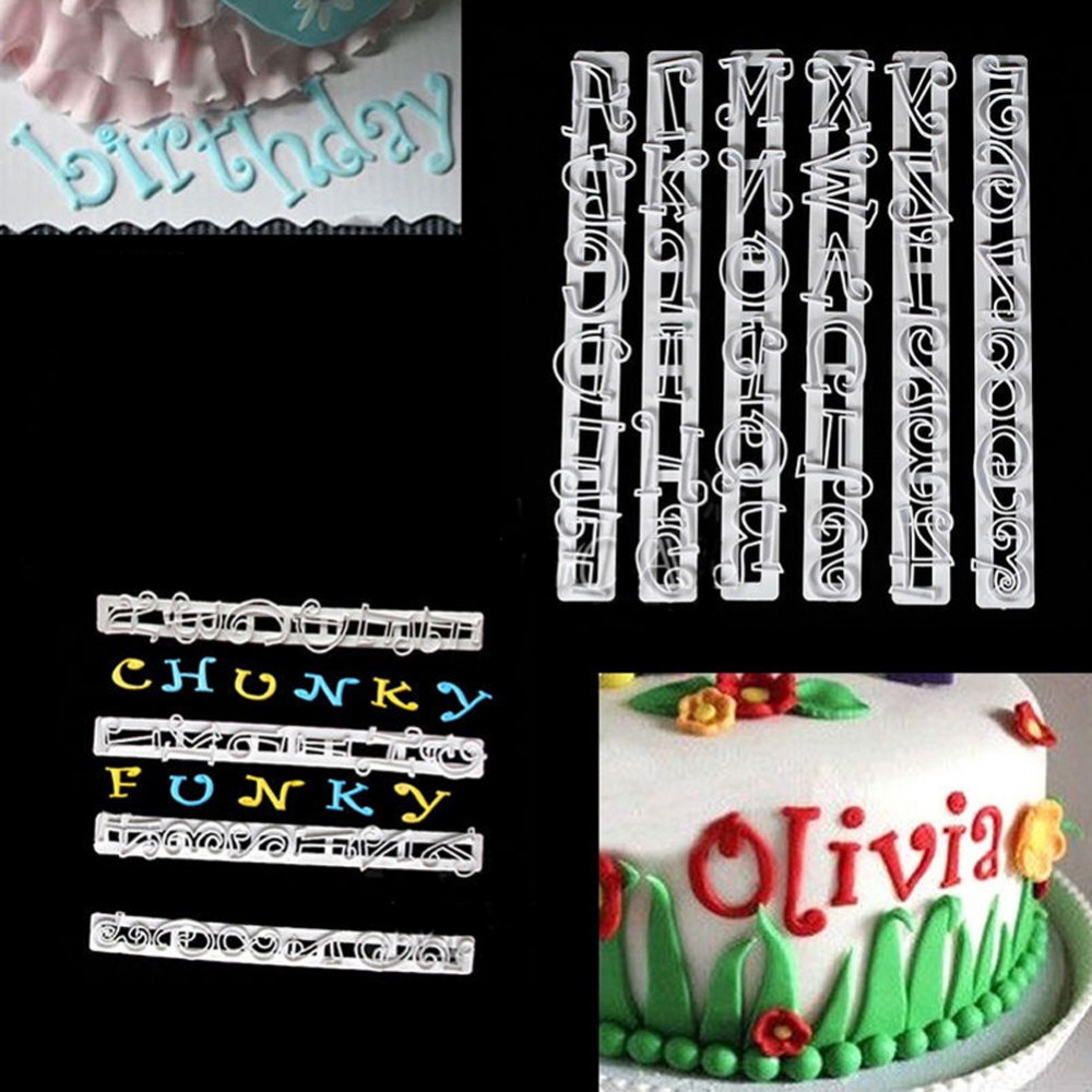 6pcs/set Alphabet Letters Numbers Tappits Frill Edge Fondant Gum Paste Cutters Cake Cookie Baking accessories Mold Stencil Tools