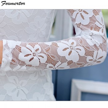 Femininas Blusas 2019 Women Blouses Spring Autumn Fashion Sexy Slim Shirt Tops Lace Long Sleeve O-Neck Leisure Black/White S-5XL
