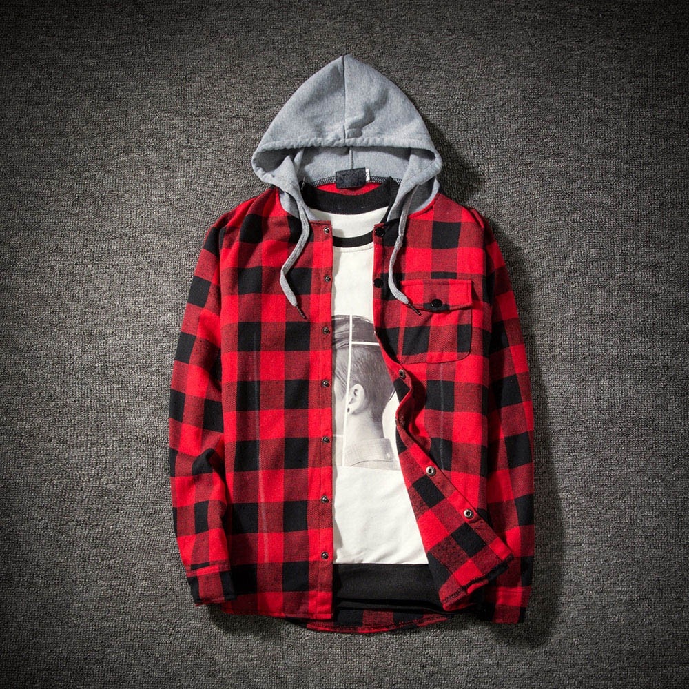 vetement femme 2018 hoodies Tracksuit Mens Autumn Casual Plaid Shirts Long Sleeve Pullover Shirt Top Hooded Blouse Sportswear