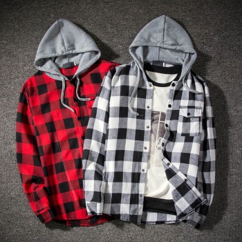 vetement femme 2018 hoodies Tracksuit Mens Autumn Casual Plaid Shirts Long Sleeve Pullover Shirt Top Hooded Blouse Sportswear