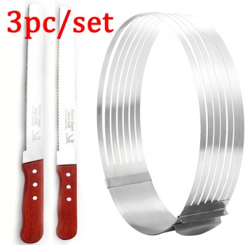 3pc/set Adjustable Cake Layer Cut Mousse Kitchen Chef Serrated Toast Knife Cake Slicer Device Mold Bakeware Baking Cake Tools