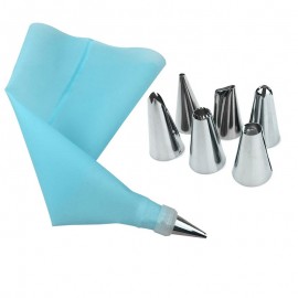 8 PCS/Set Silicone Kitchen Accessories Icing Piping Cream Pastry Bag 6 Stainless Steel Nozzle Set DIY Cake Decorating Tips Set