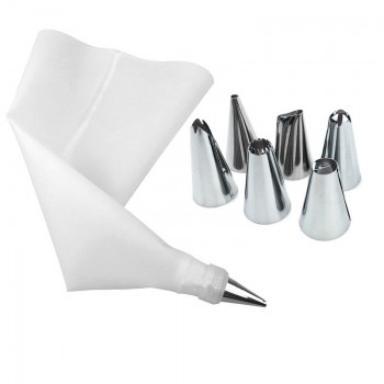 8 PCS/Set Silicone Kitchen Accessories Icing Piping Cream Pastry Bag 6 Stainless Steel Nozzle Set DIY Cake Decorating Tips Set