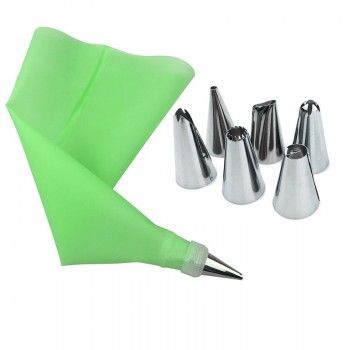 8 PCS/Set Silicone Kitchen Accessories Icing Piping Cream Pastry Bag 6 Stainless Steel Nozzle Set DIY Cake Decorating Tips Set