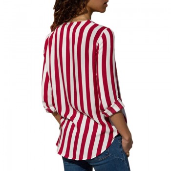Women Chiffon Blouse 2018 Summer Elegant Striped V-Neck Blouse Shirt Loose Casual Tops Blusas Camisas Mujer Plus Size S-3XL