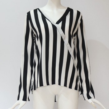 Women Chiffon Blouse 2018 Summer Elegant Striped V-Neck Blouse Shirt Loose Casual Tops Blusas Camisas Mujer Plus Size S-3XL