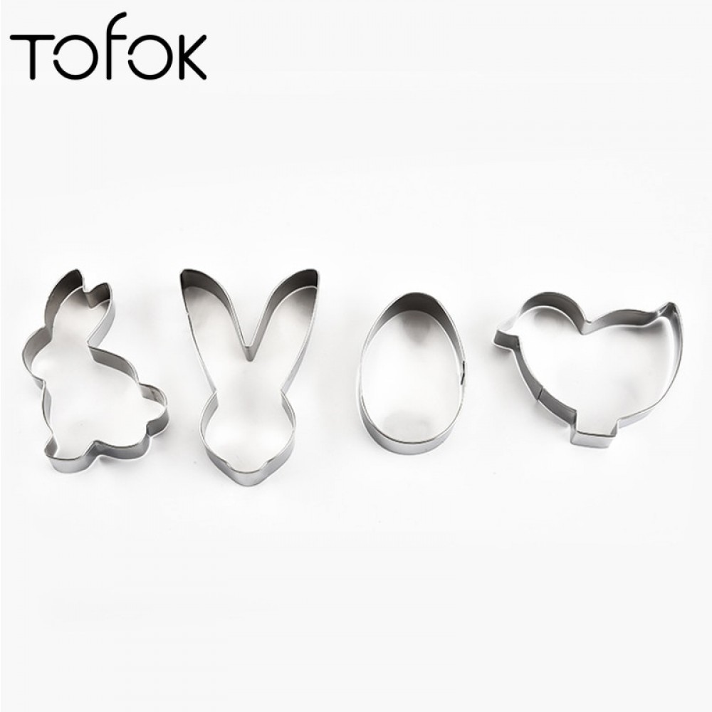 Tofok 4pcs Set Stainless Steel Biscuit Cookie Mold Easter Kitchenware 3D Cookie Cutter DIY Baking Decor Pastry Modelling Tools