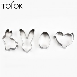 Tofok 4pcs Set Stainless Steel Biscuit Cookie Mold Easter Kitchenware 3D Cookie Cutter DIY Baking Decor Pastry Modelling Tools