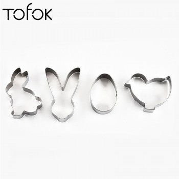 Tofok 4pcs Set Stainless Steel Biscuit Cookie Mold Easter Kitchenware 3D Cookie Cutter DIY Baking Decor Pastry Modelling Tools